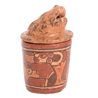 Handcrafted Antiqued Ceramic Jar Maya Art