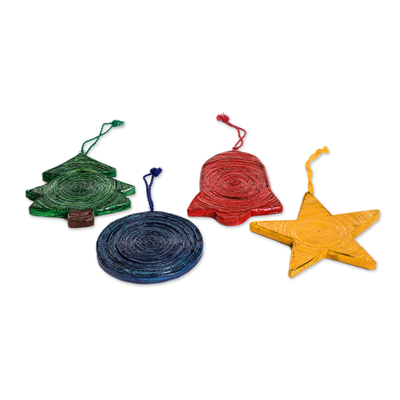 Handcrafted Recycled Paper Christmas Ornaments (set of 4)
