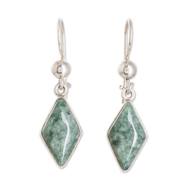 Guatemalan Green Jade Diamond Shape Earrings