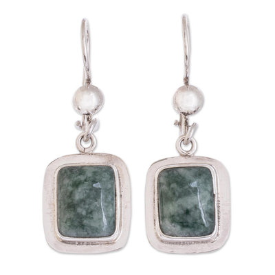 Fair Trade Modern Green Jade and Silver Earrings