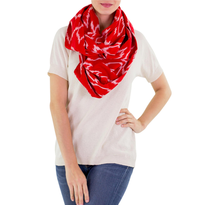 Red White Patterned Infinity Scarf in Hand Woven Cotton