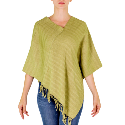 Green Organic Dyes Handwoven Cotton Poncho from Guatemala