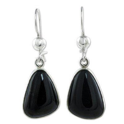 Guatemalan Hand Crafted Sterling Silver Black Jade Earrings