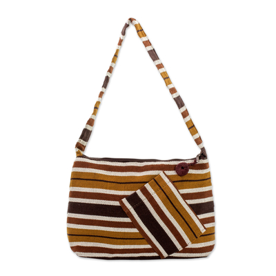 Guatemalan Brown Backstrap Loom Woven Cotton Shoulder Bag