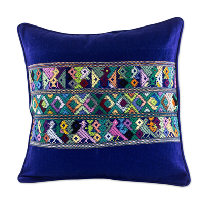 Blue Bird Theme Maya Backstrap Woven Cotton Cushion Cover