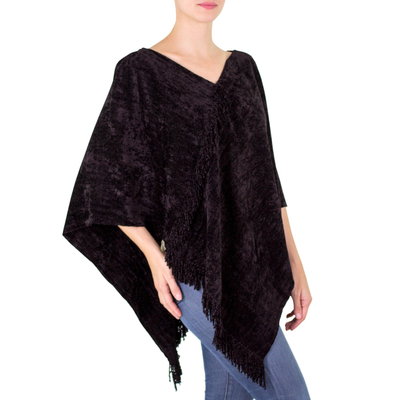 Black Handcrafted Cotton Bamboo Fiber Blend Poncho