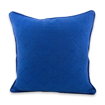 Blue Diamond Texture Maya Backstrap Handwoven Cushion Cover