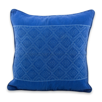 Diamond Texture Maya Handwoven Blue Cotton Cushion Cover