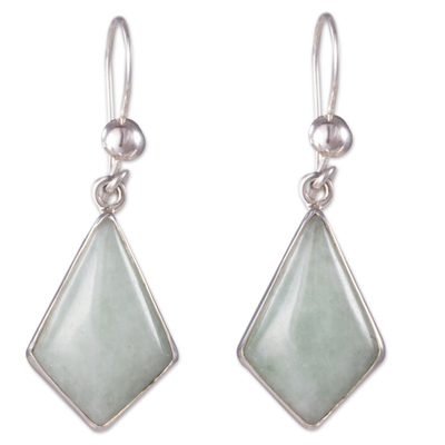Very Light Green Jade in Sterling Silver Geometric Earrings