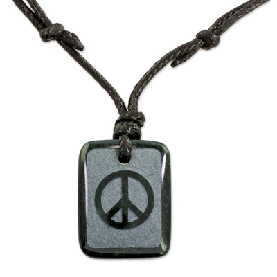 Jade Peace and Love Pendant on Black Leather Necklace