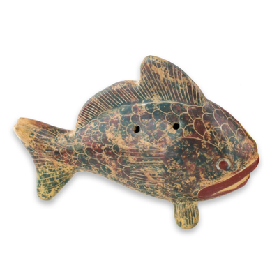Artisan Crafted Ceramic Ocarina Fish Shaped Vessel Flute