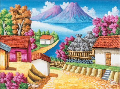 Colorful Oil Painting of a Guatemalan Town