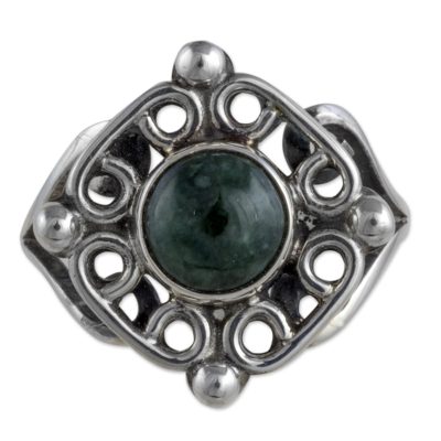 Antiqued Sterling Silver Ring with Guatemalan Jade