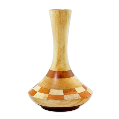 Artisan Crafted Mahogany and Cedar Decorative Wood Vase