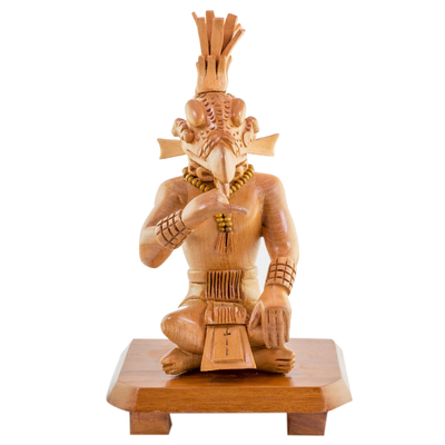 Maya Cedar Wood Replica Sculpture of the Palenque Bird Man