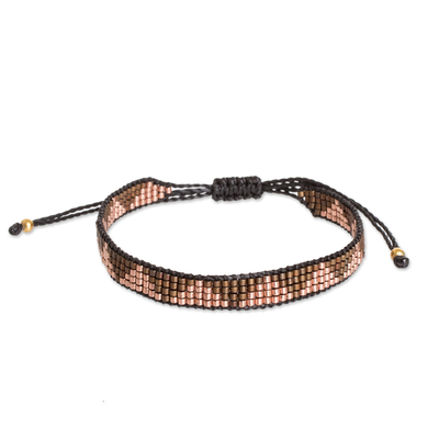 Brown and Black Beaded Wristband Bracelet from Guatemala