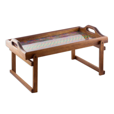 Guatemalan Wood Folding Bed Tray with Handwoven Insert