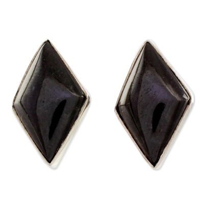 Modern Guatemalan Black Jade Post Earrings