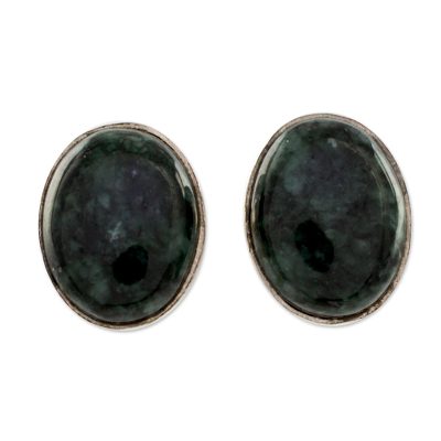 Modern Maya Jade Post Earrings with Sterling Silver