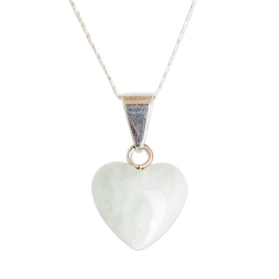 Jade Sterling Silver Heart Shape Pendant Necklace Guatemala
