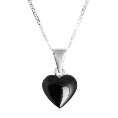 Black Jade Sterling Silver Heart Pendant Necklace Guatemala