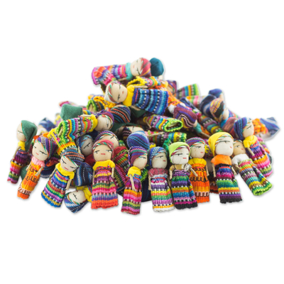 Set of 100 Guatemalan Worry Dolls with Pouch in 100% Cotton