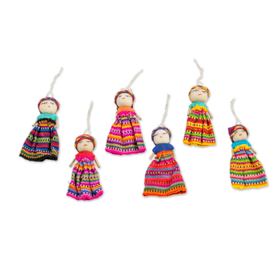 Set of 6 Guatemalan Worry Doll Ornaments Crafted by Hand