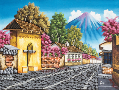 Signed Painting in Oils of a Guatemalan Town