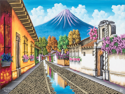 Antigua Guatemala Signed Oil on Canvas Painting