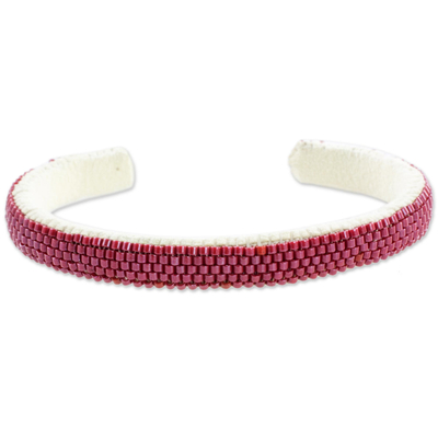 Glass Beaded Cuff Bracelet in Solid Cherry from El Salvador