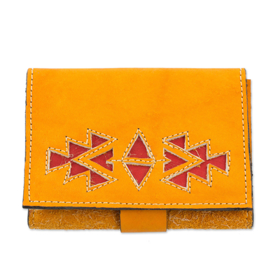 Saffron Colored Leather Wallet with Snap Closure