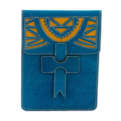 Handcrafted Leather Portfolio in Turquoise from Nicaragua