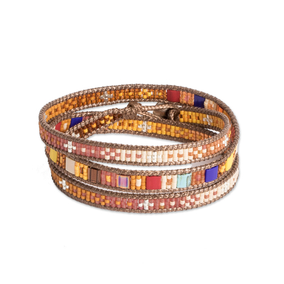 Beaded Wrap Bracelet Multicolor Multi Cord from Guatemala