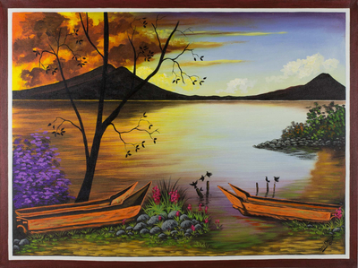 Original Painting of a Lake and Mountains from Guatemala