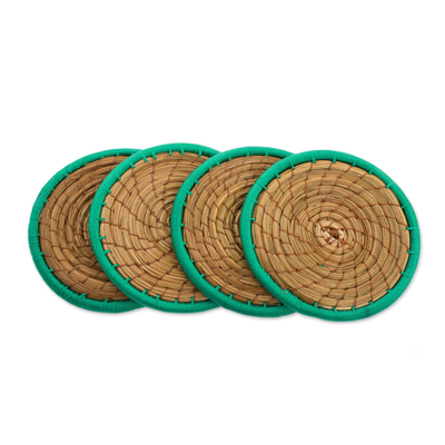 Pine Needle Polyester Green Coasters (Set of 4) Guatemala