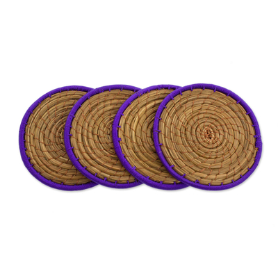 Pine Needle Polyester Purple Coasters (Set of 4) Guatemala
