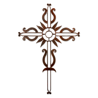 Antiqued Iron Wall Decor Cross from Guatemala