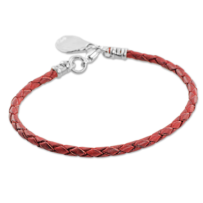 999 Silver Red Leather Charm Wristband Bracelet Guatemala
