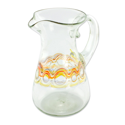Hand Blown Recycled Glass Pitcher with Orange Motifs