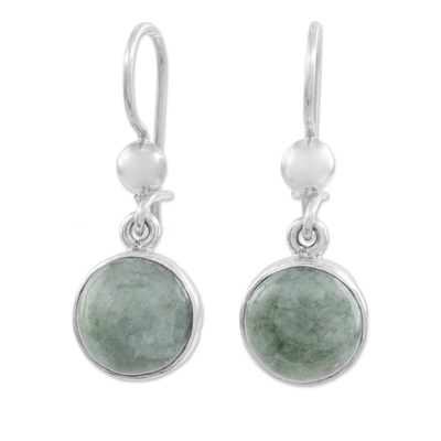 Green Jade Circular Dangle Earrings from Guatemala