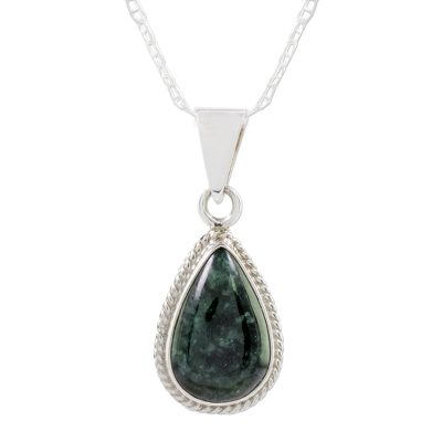 Dark Green Teardrop Jade Pendant Necklace from Guatemala