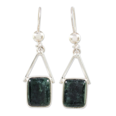Dark Green Jade Dangle Earrings from Mexico