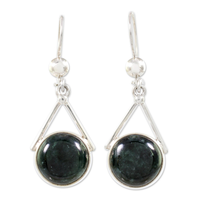 Dark Green Jade Circular Dangle Earrings from Mexico