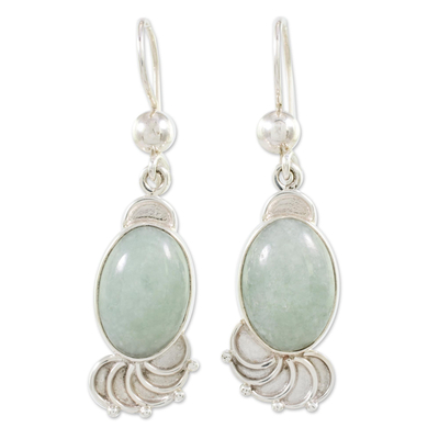 Light Green Jade Oval Dangle Earrings from Guatemala