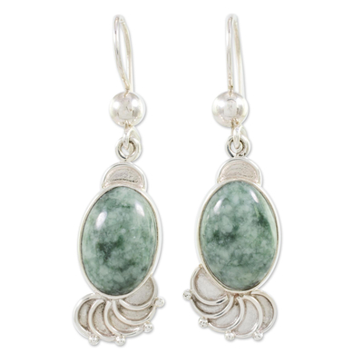 Jade Sterling Silver Oval Dangle Earrings from Guatemala