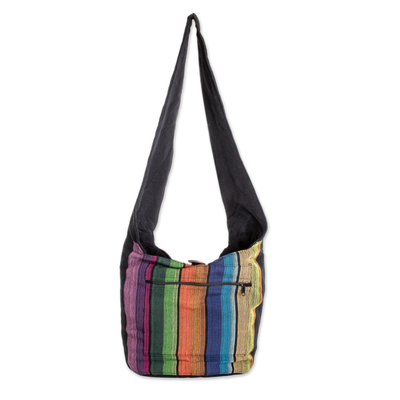 Reversible Striped Cotton Sling Handbag from El Salvador