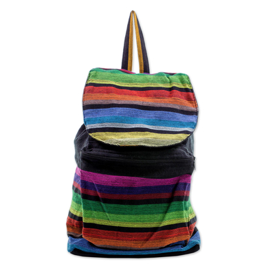 Multicolored Striped Cotton Backpack from El Salvador