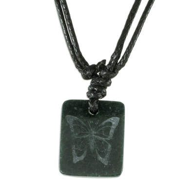 Black Jade Butterfly Pendant Necklace from Guatemala