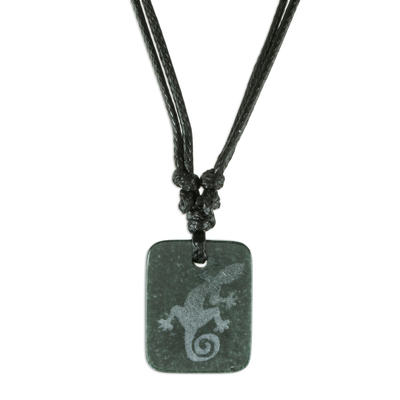Black Jade Lizard Pendant Necklace from Guatemala