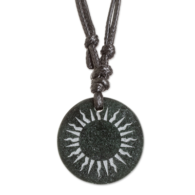 Black Jade Sun Pendant Necklace from Guatemala